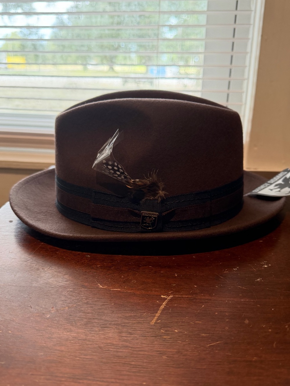 Stacy Adams Men’s Brown Wool Felt Fedora Hat W/ Feather Pin Large NWT